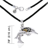 Steampunk Dolphins Sterling Silver with 14K Gold Accent Pendant And Nylon Cord MSE690